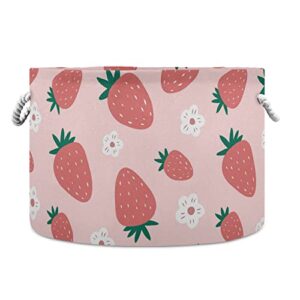 xigua cute strawberry (2) large round storage basket 20 x14 inches collapsible round storage bin, laundry basket organizer for towels, blanket, toys, clothes