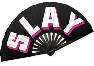 sojourner bags slay clack fan - rave fan - large folding fan for raves, halloween, burlesque, rainbow outfits for women & festival accessories - clack fan hand fan
