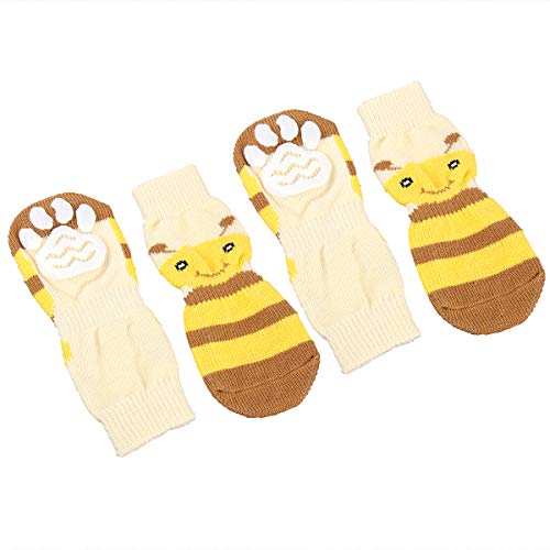 Baluue 4pcs Warm Knitted Socks Anti- Slip Bee Socks Adorable Stockings Pet Supplies (Yellow, Size 5XL) Pet Supply