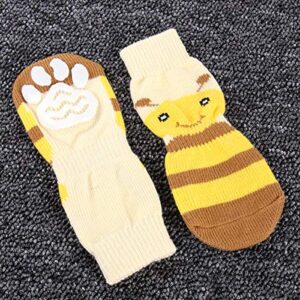 Baluue 4pcs Warm Knitted Socks Anti- Slip Bee Socks Adorable Stockings Pet Supplies (Yellow, Size 5XL) Pet Supply