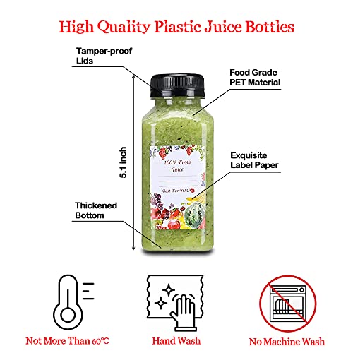 ookizom 24 Pack 8oz Plastic Juice Bottles with Caps, Perfect for Your Water, Juice or Smoothie, Reusable Clear with 3 Brushes & 2 Folding Funnels & Exquisite Label Paper