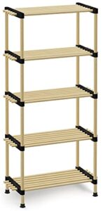 saponay wood storage shelves organizer - easy to install bathroom standing shelf lightweight, screw free! 2 3 & 5 tiered | adjustable units free premium pine shelving unit, 11dx22wx47h