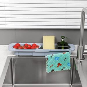 SHANGYI Kitchen Sink Organizer Storage Rack with Expandable Telescopic Holder and Sponge Caddy (grey-green)