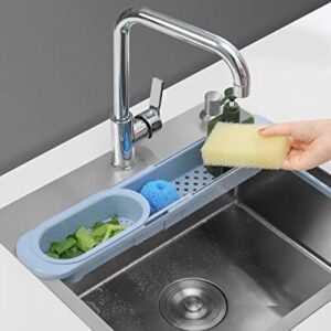 SHANGYI Kitchen Sink Organizer Storage Rack with Expandable Telescopic Holder and Sponge Caddy (grey-green)