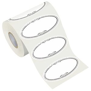 500 removable freezer pantry oval canning labels, black polka borders, water oil resistant with perforation line for food containers jars kitchen restaurant storage organization