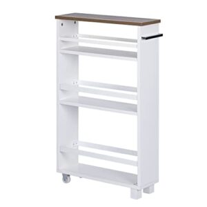utex 4 tiers kitchen slim storage cart, rolling side storage cabinet with handle for kitchen bathroom laundry narrow corner places,white