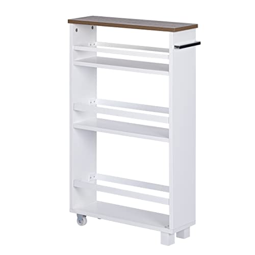 UTEX 4 Tiers Kitchen Slim Storage Cart, Rolling Side Storage Cabinet with Handle for Kitchen Bathroom Laundry Narrow Corner Places,White