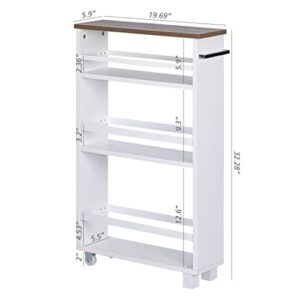 UTEX 4 Tiers Kitchen Slim Storage Cart, Rolling Side Storage Cabinet with Handle for Kitchen Bathroom Laundry Narrow Corner Places,White