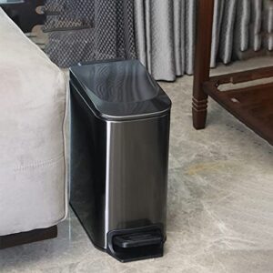 LEASYLIFE 6 Liter / 1.6 Gallon Soft-Close, Smudge Resistant Trash Can with Foot Pedal for Narrow Spaces Brushed Stainless Steel ，Garbage can for Bedroom, bashroom