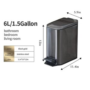 LEASYLIFE 6 Liter / 1.6 Gallon Soft-Close, Smudge Resistant Trash Can with Foot Pedal for Narrow Spaces Brushed Stainless Steel ，Garbage can for Bedroom, bashroom