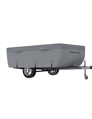 Tent Trailer Cover Umbrauto 2023 Upgraded 7 Layers Top Pop Up Camper Covers Waterproof Extra Thick Polypropylene Breathable Ripstop Anti-UV Pop Up Folding Trailer Cover Fits 10' - 12' Trailers