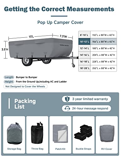 Tent Trailer Cover Umbrauto 2023 Upgraded 7 Layers Top Pop Up Camper Covers Waterproof Extra Thick Polypropylene Breathable Ripstop Anti-UV Pop Up Folding Trailer Cover Fits 10' - 12' Trailers