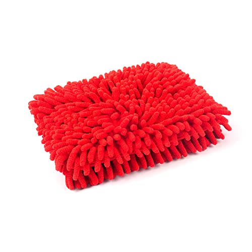 Maxshine Red Chenille Microfiber Wash Pad – Double Sided Long Super Soft Strands Makes Easy to Glide Over Any Car Surfaces, Windows, Mirrors, Great Washing Experience