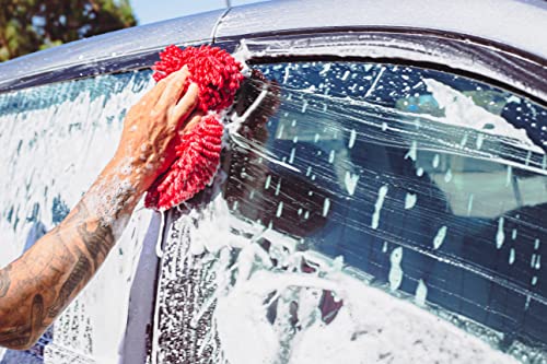 Maxshine Red Chenille Microfiber Wash Pad – Double Sided Long Super Soft Strands Makes Easy to Glide Over Any Car Surfaces, Windows, Mirrors, Great Washing Experience