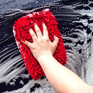 Maxshine Red Chenille Microfiber Wash Pad – Double Sided Long Super Soft Strands Makes Easy to Glide Over Any Car Surfaces, Windows, Mirrors, Great Washing Experience