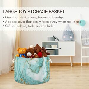 xigua Turquoise Marble Texture Large Round storage basket 20 x14 Inches Collapsible Round Storage Bin, Laundry Basket Organizer for Towels, Blanket, Toys, Clothes