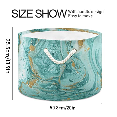 xigua Turquoise Marble Texture Large Round storage basket 20 x14 Inches Collapsible Round Storage Bin, Laundry Basket Organizer for Towels, Blanket, Toys, Clothes