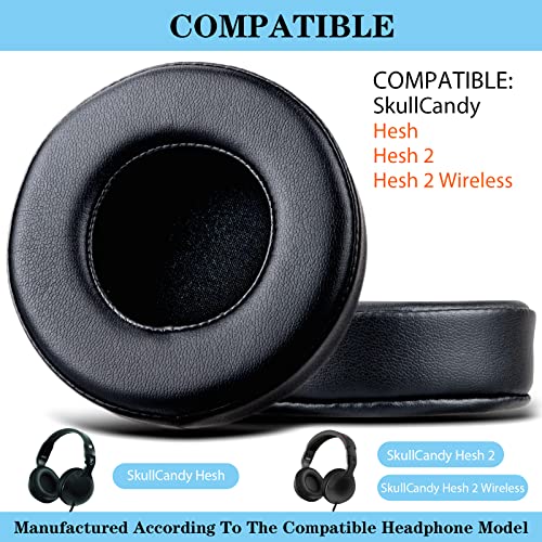 Hesh2 Wireless Earpads,Replacement Ear Pads Cushion for Skullcandy Hesh& Hesh2 Wireless Over-Ear, Softer Durable Leather and Comfortable Sponge,Hesh 2 Pads-(Black)