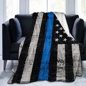 fleece throw blanket with police blue line flag-lightweight plush fuzzy cozy soft blankets and throws for sofa, 60"x50" inches