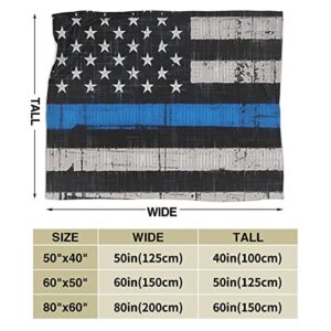 Fleece Throw Blanket with Police Blue Line Flag-Lightweight Plush Fuzzy Cozy Soft Blankets and Throws for Sofa, 60"X50" Inches