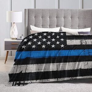 Fleece Throw Blanket with Police Blue Line Flag-Lightweight Plush Fuzzy Cozy Soft Blankets and Throws for Sofa, 60"X50" Inches