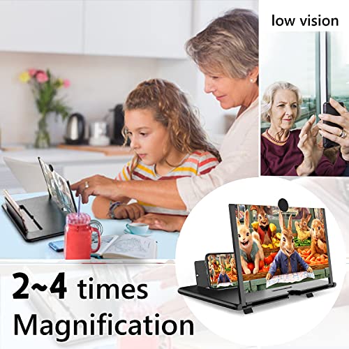 14 Inch Phone Screen Magnifier, Foldable HD Screen Magnifier Stand for Cell Phone, Screen Amplifier Fit for All Smartphone Black