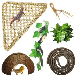 hamiledyi bearded dragon hammock lizard jungle climber vines reptile corner branch  coconut shell with suction cups for gecko,snakes,chameleon