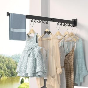bheadcat clothes laundry drying rack wall mounted, retractable garment hanger with hooks, easy to install, strong load-bearing, tri-collapsible clothes dry rack for balcony, bathroom, bedroom