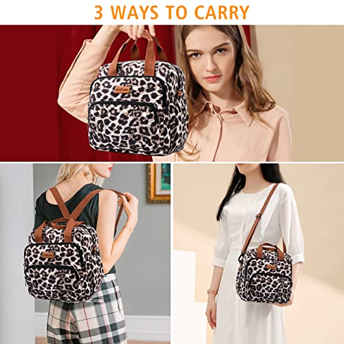 Castura Women Lunch Bag Insulated Convertible Backpack Lunch Tote Leopard