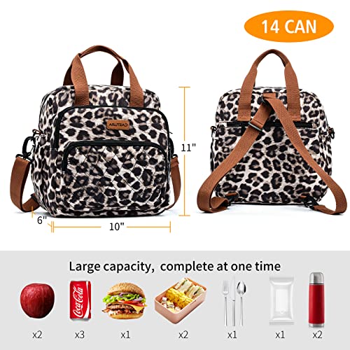 Castura Women Lunch Bag Insulated Convertible Backpack Lunch Tote Leopard