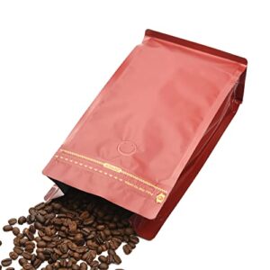 Red Color Coffee Bags with Valve, High Barrier Foil Coffee Package Pouches with Air Release Valve, Flat Bottom & Resealable Pull Tab Zipper, Matt Red (50, 16oz/1lb/500gm)