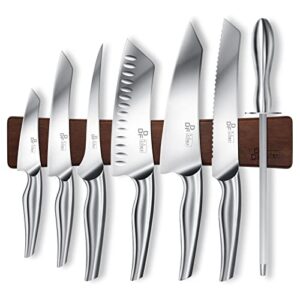 ddf iohef knife set with knife strip, 8 piece professional kitchen knife set, german high carbon stainless steel chef knives set with magnetic knife holder for wall