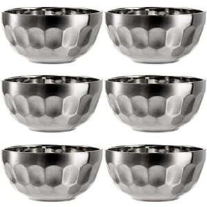 Okllen 6 Pack 18/8 Stainless Steel Bowl Set, 15 Oz Non-slip Snack Bowls Double-walled Insulated Soup Bowl, Dinner Serving Bowls Dessert Bowls for Ice Cream, Cereal, Rice