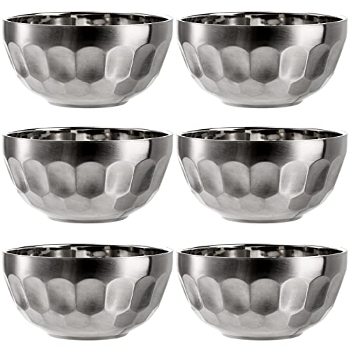 Okllen 6 Pack 18/8 Stainless Steel Bowl Set, 15 Oz Non-slip Snack Bowls Double-walled Insulated Soup Bowl, Dinner Serving Bowls Dessert Bowls for Ice Cream, Cereal, Rice