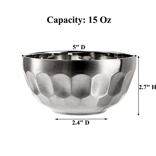 Okllen 6 Pack 18/8 Stainless Steel Bowl Set, 15 Oz Non-slip Snack Bowls Double-walled Insulated Soup Bowl, Dinner Serving Bowls Dessert Bowls for Ice Cream, Cereal, Rice