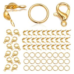450pcs jewelry making accessories set includes 200pcs open jump ring connectors 200pcs bead tips knot covers and 50pcs lobster claw clasps for bracelet necklace diy jewelry making supplies (gold)