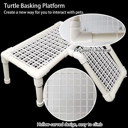 Fhiny Turtle Basking Platform, Tortoise Dock Plastic Resting Terrace Climbing Ramp Reptiles Habitat Terrarium Accessories Decor for Newts Lizard Gecko Hermit Crab