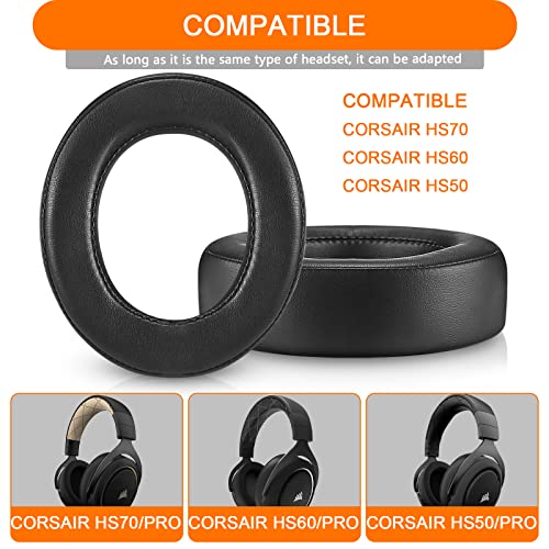 HS60 Earpads, GVOEARS Replacement Ear Pads Cushion for Corsair HS70/Pro HS60/Pro HS50/Pro, Durable Leather Gaming Headset Noise Isolation Earpads (Black)