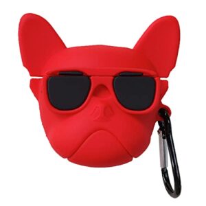 air pod 3 case, cute cartoon design case compatible with air pod 3rd generation case 2021, protective premium silicone case with keychain. (3rd french bulldog red)