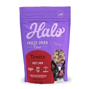 halo freeze dried raw dog treats, beef liver recipe, dog treats pouch, all life stages, 3.0-oz pouch