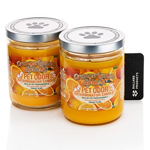 Pet Odor Exterminator Scented Candle Orange Lemon Splash - Pack of 2 - Odor Eliminating Candle Bundle with Ballard Products Car Air Freshener