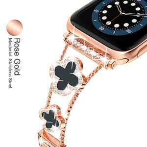 Rose Gold Cute Luxury Metal Diamond Slim Glitter Band 38mm 40mm 42mm 44mm iwatch se Series 6/5/4/3,Apple Watch Series 7 45mm Band for Women Bling,Apple Watch se Series 3 38mm Band Womens (MU-8001-RG-BK, 38mm/40mm/41mm)