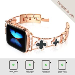 Rose Gold Cute Luxury Metal Diamond Slim Glitter Band 38mm 40mm 42mm 44mm iwatch se Series 6/5/4/3,Apple Watch Series 7 45mm Band for Women Bling,Apple Watch se Series 3 38mm Band Womens (MU-8001-RG-BK, 38mm/40mm/41mm)