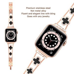 Rose Gold Cute Luxury Metal Diamond Slim Glitter Band 38mm 40mm 42mm 44mm iwatch se Series 6/5/4/3,Apple Watch Series 7 45mm Band for Women Bling,Apple Watch se Series 3 38mm Band Womens (MU-8001-RG-BK, 38mm/40mm/41mm)