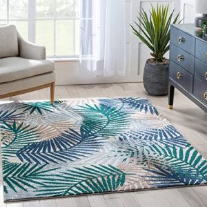 well woven sono blue palms botanical (5'3" x 7'3") area rug