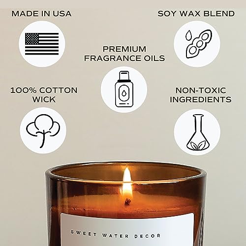 Sweet Water Decor Lavender and Sage Candle | Lavender, Sage, Musk, Patchouli Spa Scented Soy Candles for Home | 11oz Amber Jar Candle with Wood Lid, 50+ Hour Burn Time, Made in the USA