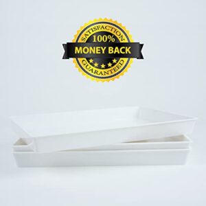 White Platter Serving Tray Set 15" x 10.5" | Pack of 3 Plastic Party Platters and 3 Tongs | Ideal for Appetizers, Desserts, Catering and more