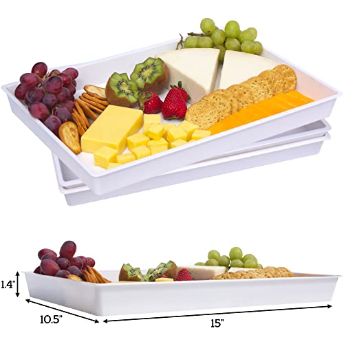 White Platter Serving Tray Set 15" x 10.5" | Pack of 3 Plastic Party Platters and 3 Tongs | Ideal for Appetizers, Desserts, Catering and more