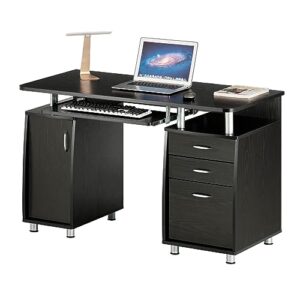 techni mobili 47.25" ergonomic computer drawers & file cabinet for home office storage, espresso writing desk, one size