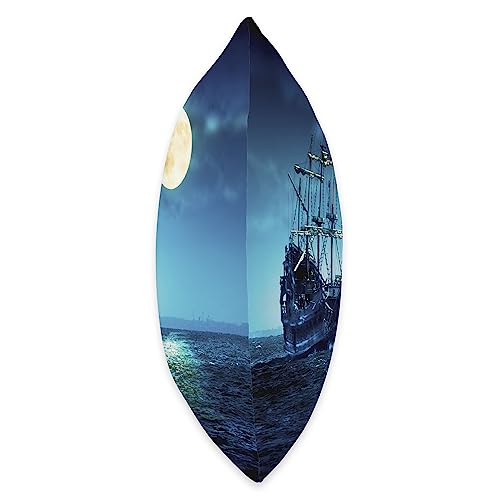 Original Pirate Ship Moon Old Pirate Ship Full Moon Night Sailing Blue Sea Ocean Throw Pillow, 18x18, Multicolor